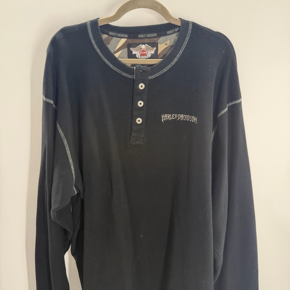Vintage Y2K Harley Davidson Black/Dark Gray Thermal Long Sleeve